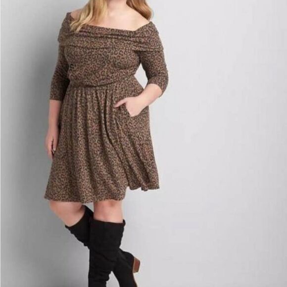 Lane Bryant Plus Size Wild Animal Print Off the Shoulder Stretch Dress 18 20 NWT - Picture 1 of 6